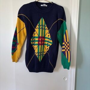 Vintage Izod Colorful Geometric Pattern Sweater